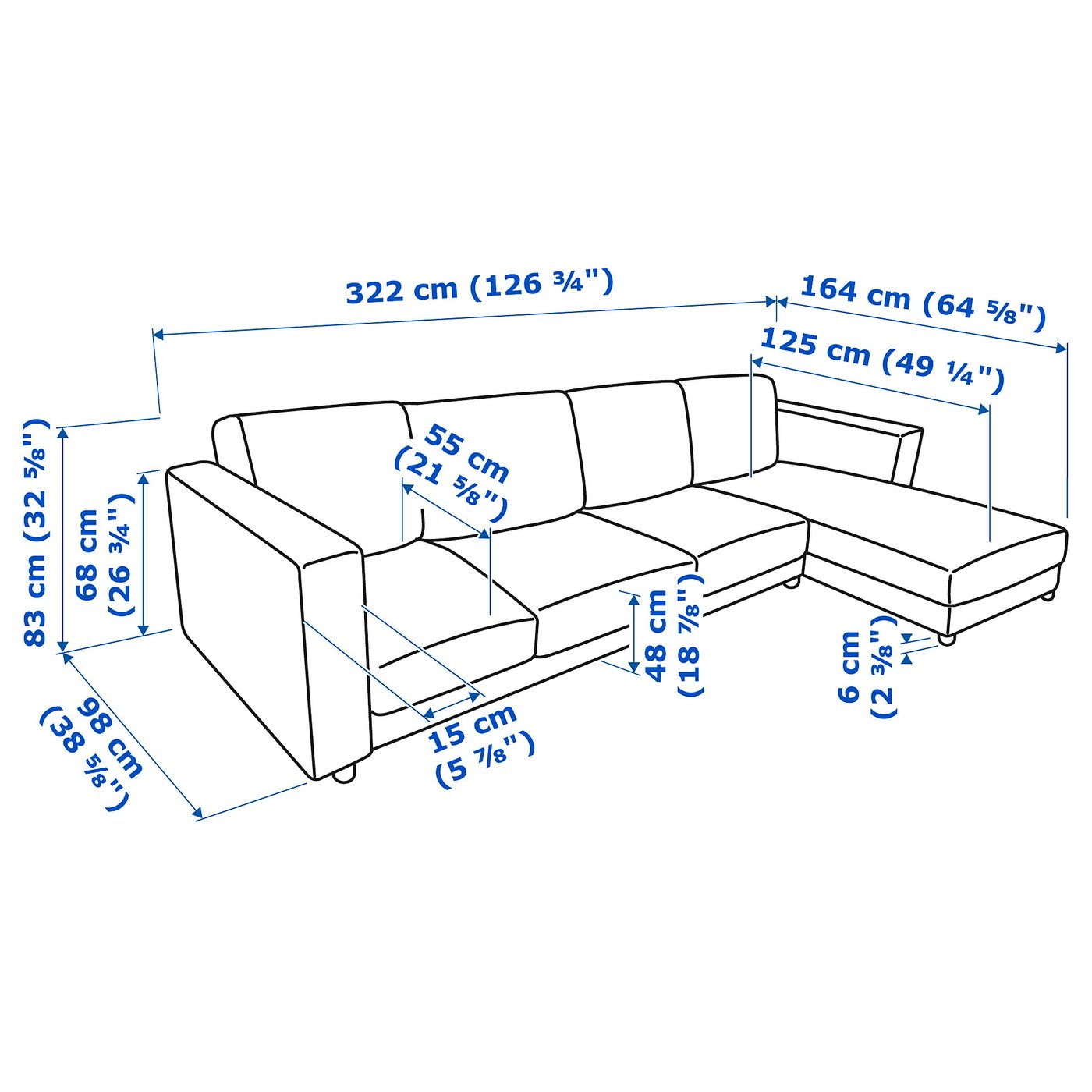 VIMLE Sofa 4-osobowa - z szezlongiem/Lejde czerwony/brązowy